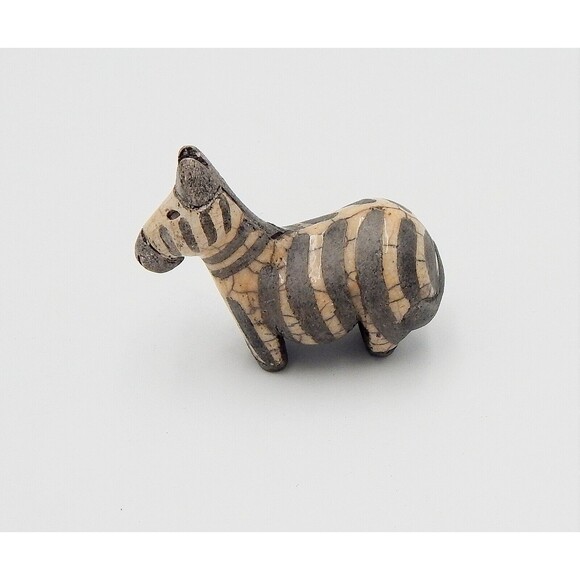 South African Raku Art Pottery Fat Zebra 4 Inch Figurine Marked Signed - Picture 5 of 10